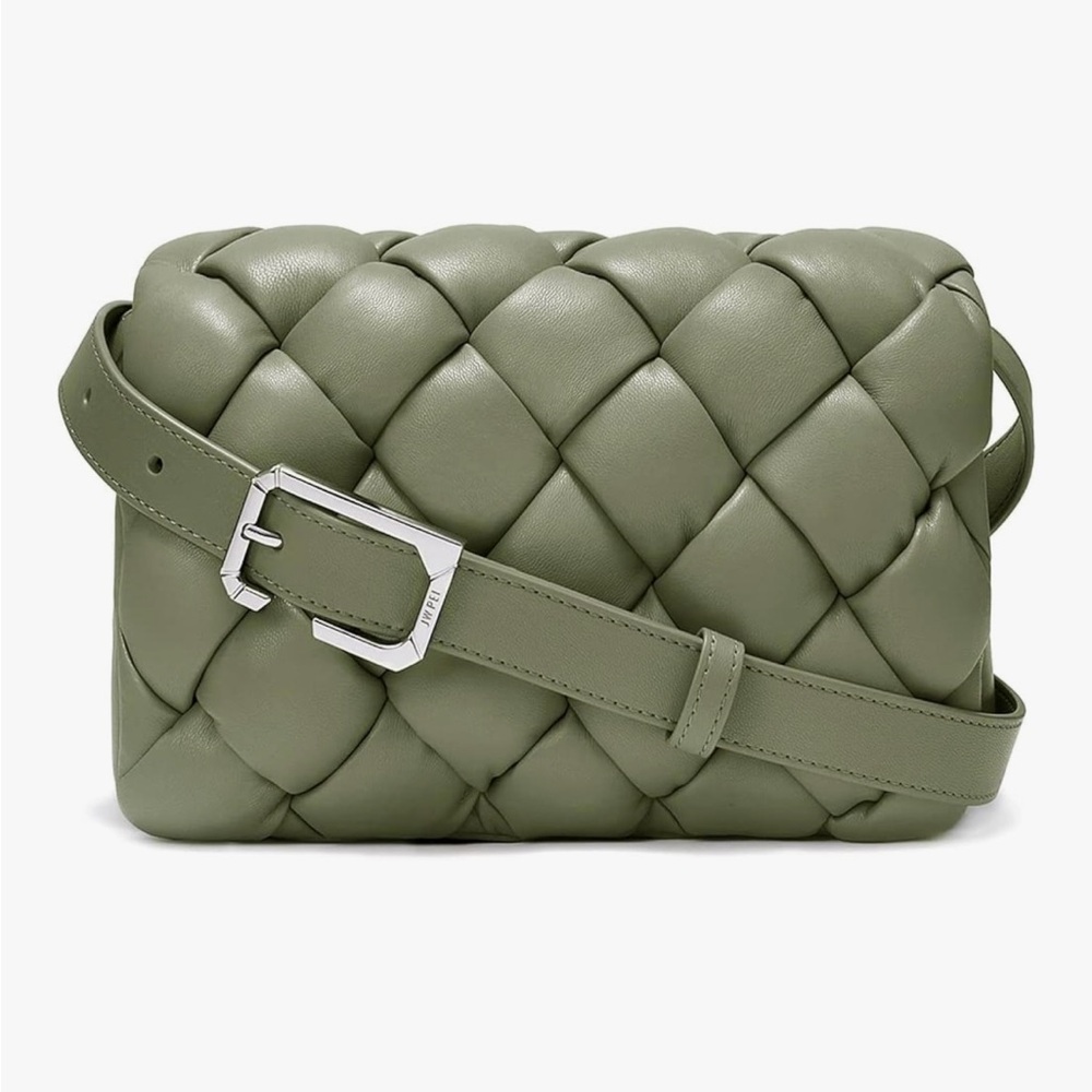 Green Woven Leather Crossbody Bag